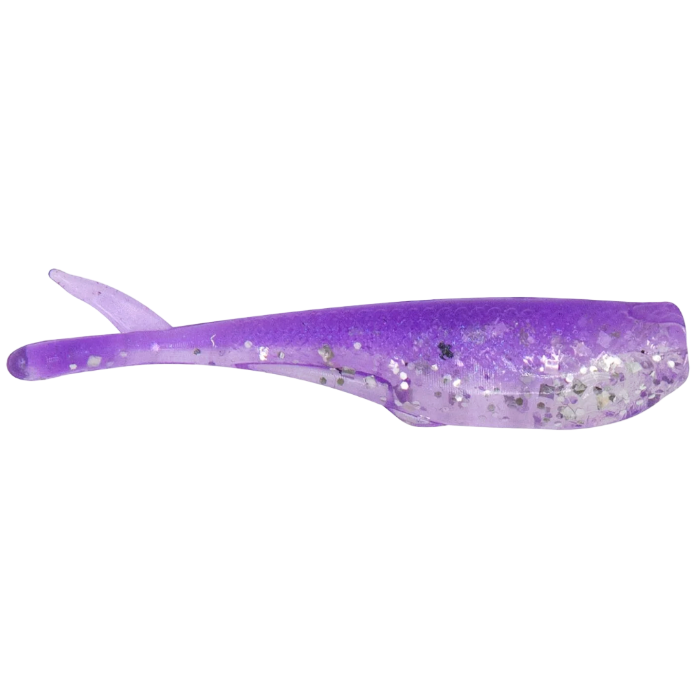 Purple glittery fishing lure on a white background