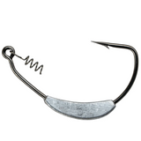 A black fishing hook with a weighted keel-shaped sinker and a screw-lock bait keeper.