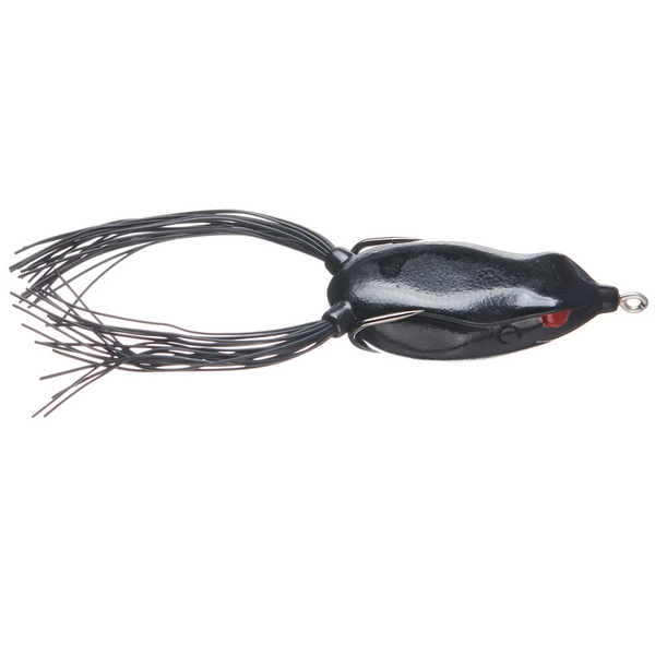 Black fishing lure with a detailed design on a white background