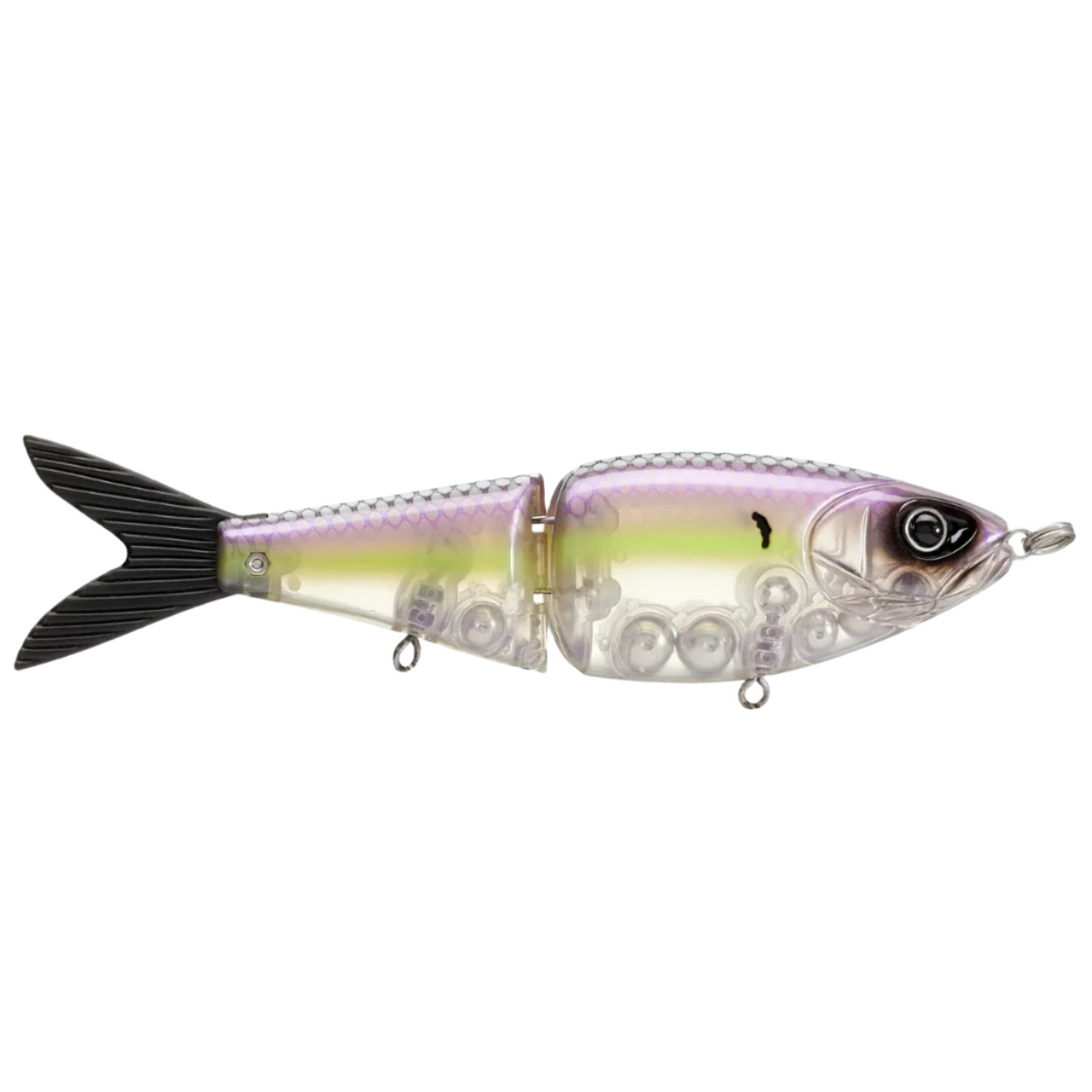 Fishing lure with a gradient color pattern on a white background