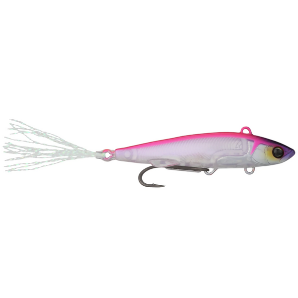 Pink and white fishing lure on a white background