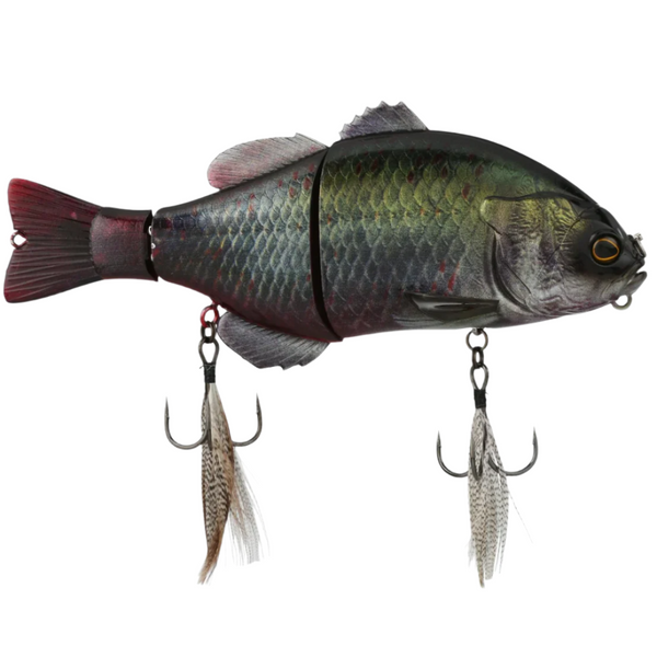 Fishing lure shaped like a fish with hooks on a white background