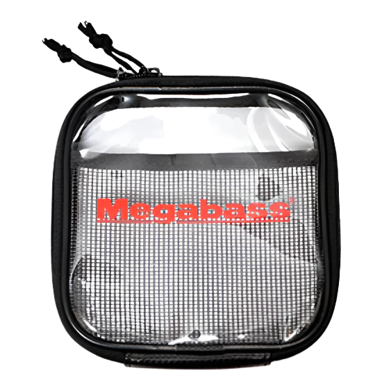 Clear pouch with black trim featuring the Megabass logo on a white background