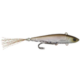 Fishing lure with a detailed body and trailing skirt on a white background