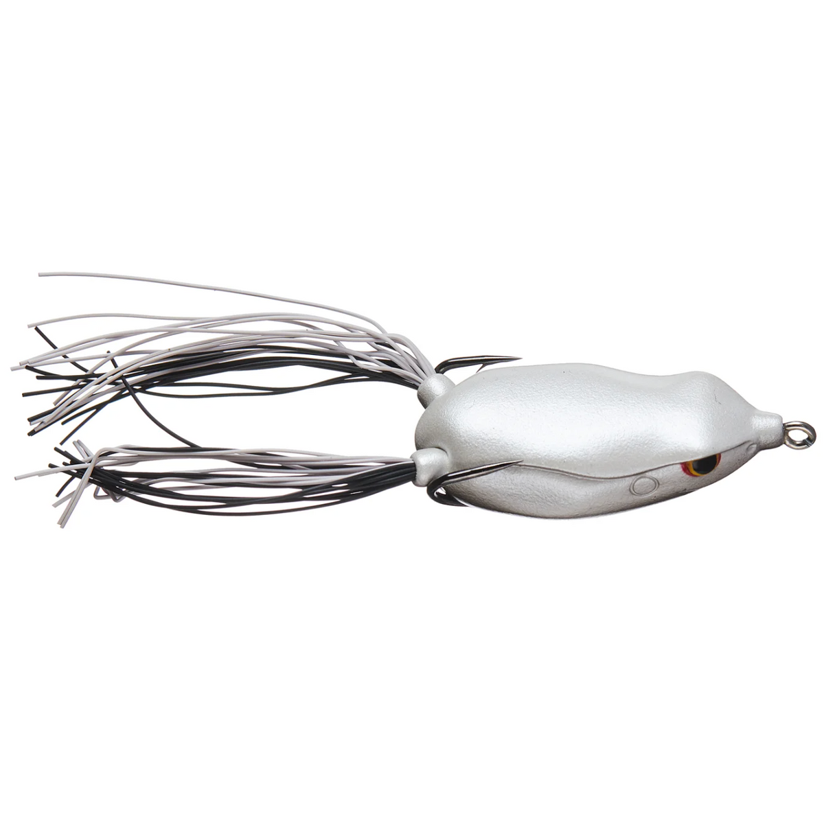 White and black fishing lure on a white background