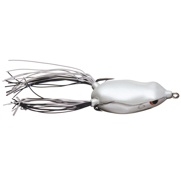 White and black fishing lure on a white background