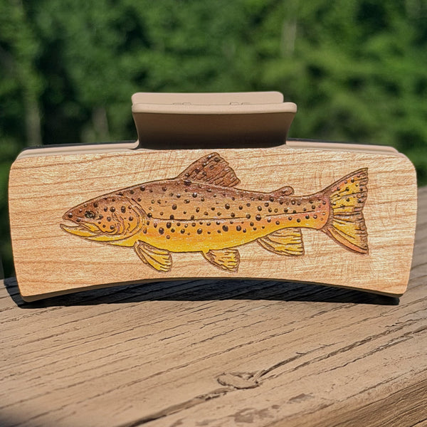 Brown Trout Hand-painted Hair Clip