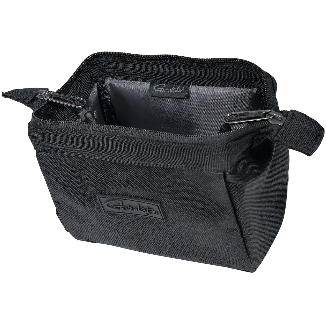 Black bag with a visible brand logo on a white background