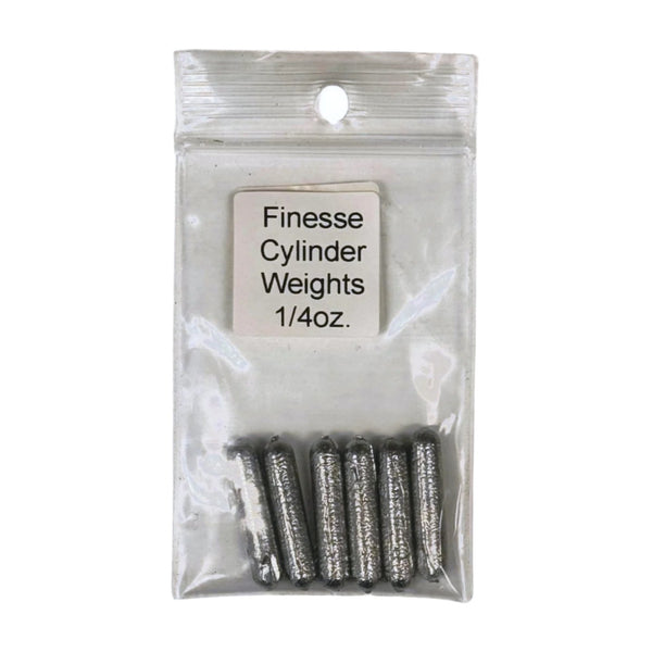 A pack of Finesse Cylinder Weights, 1/4oz, in a clear plastic packaging with six metal weights visible through the transparent front.