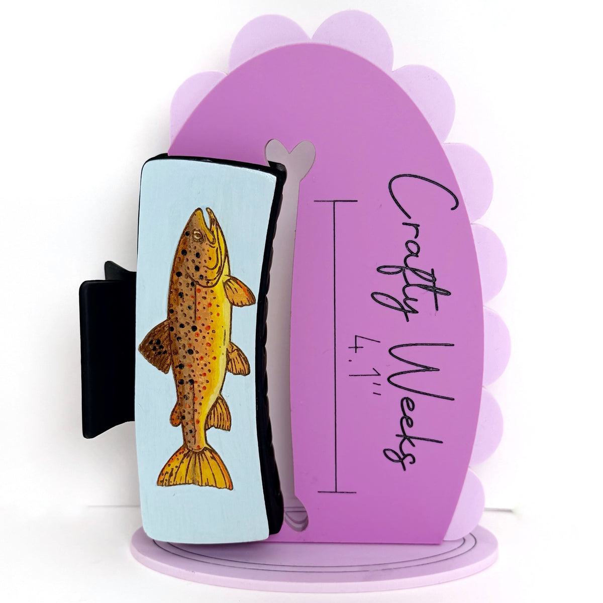 Brown Trout Hairclips Blue background Black Clip