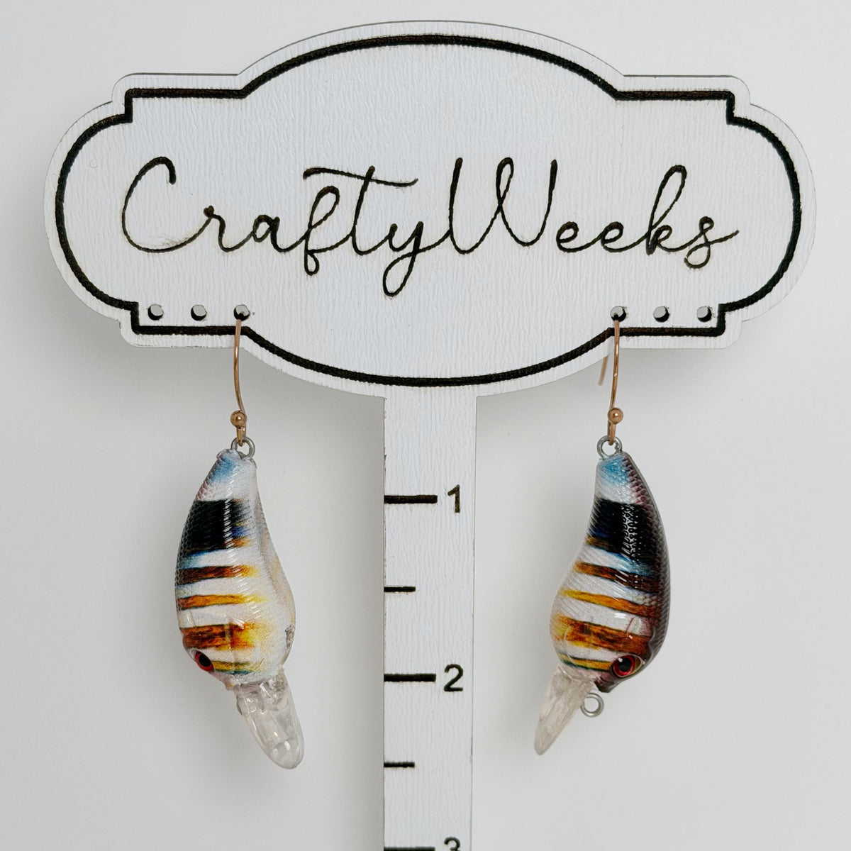 Fishing Lure Earrings 2.5" 29 - Brown White Stripes