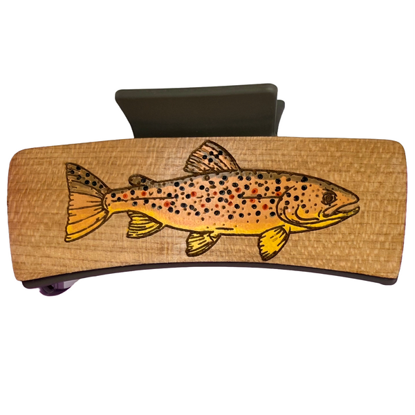 Brown Trout Hairclips 4" Medium Wood Dark Brown Clip