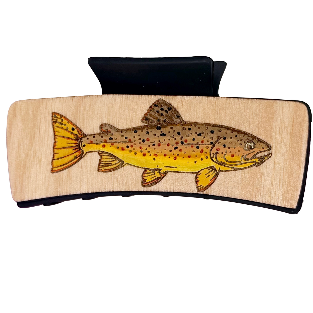 Brown Trout Hairclips 4" Light Wood Black Clip