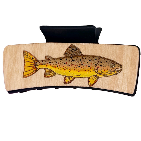 Brown Trout Hairclips 4" Light Wood Black Clip
