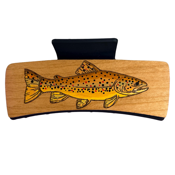 Brown Trout Hairclips 4" Medium Wood Black Clip 1