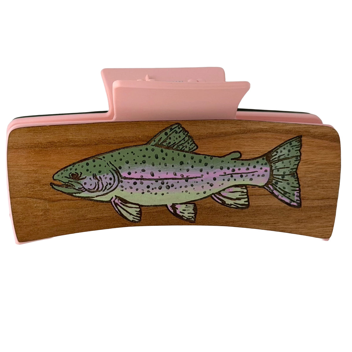 Rainbow Trout Hairclips 4" Medium Wood Pink Clip