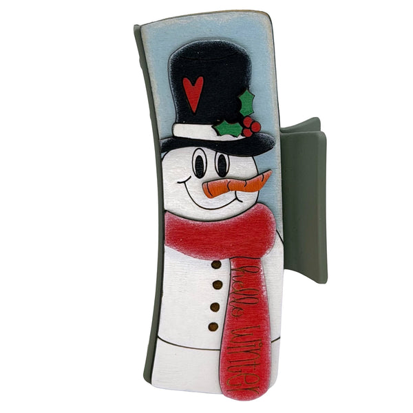 Snowman Handpainted Green Hairclip