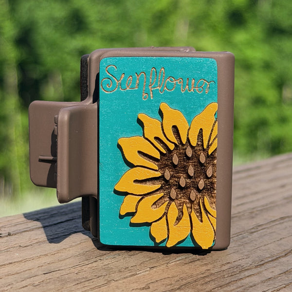 Teal Sunflower Hairclip 2"