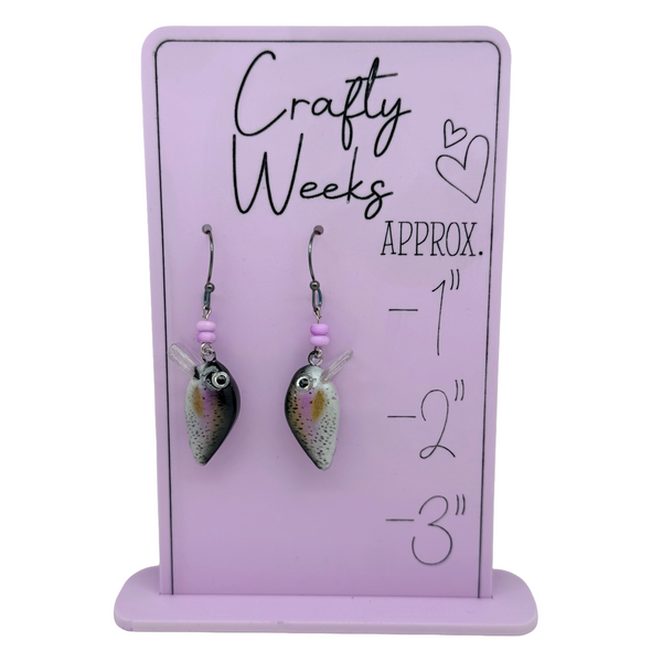 Pink Trout Beaded Lure Earrings