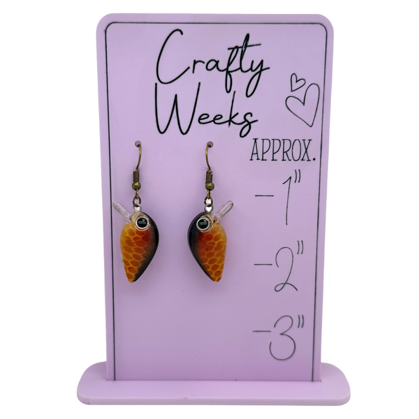 Yellow with Red Scale Fishing Lure Earrings