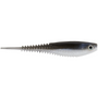 Fishing lure with a white and black body on a white background