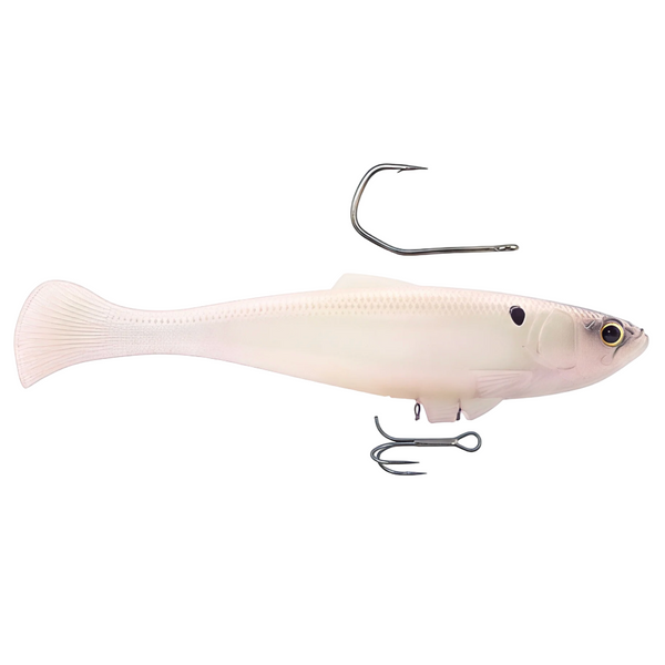 Fishing lure with treble hooks on a white background