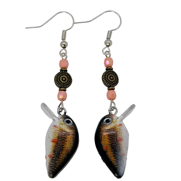Fishing Lure Dangle Earrings Bass Peach