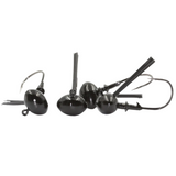 Black fishing lures with hooks on a white background
