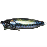A Megabass Popmax topwater fishing lure with a silver and white color scheme, featuring detailed gill-system and realistic eyes.