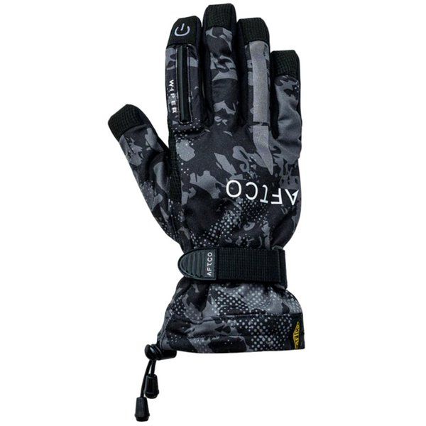Black and gray camouflage glove with AFTCO branding on a white background
