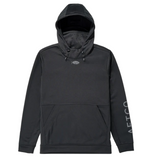 Black hoodie with a brand logo on a light gray background