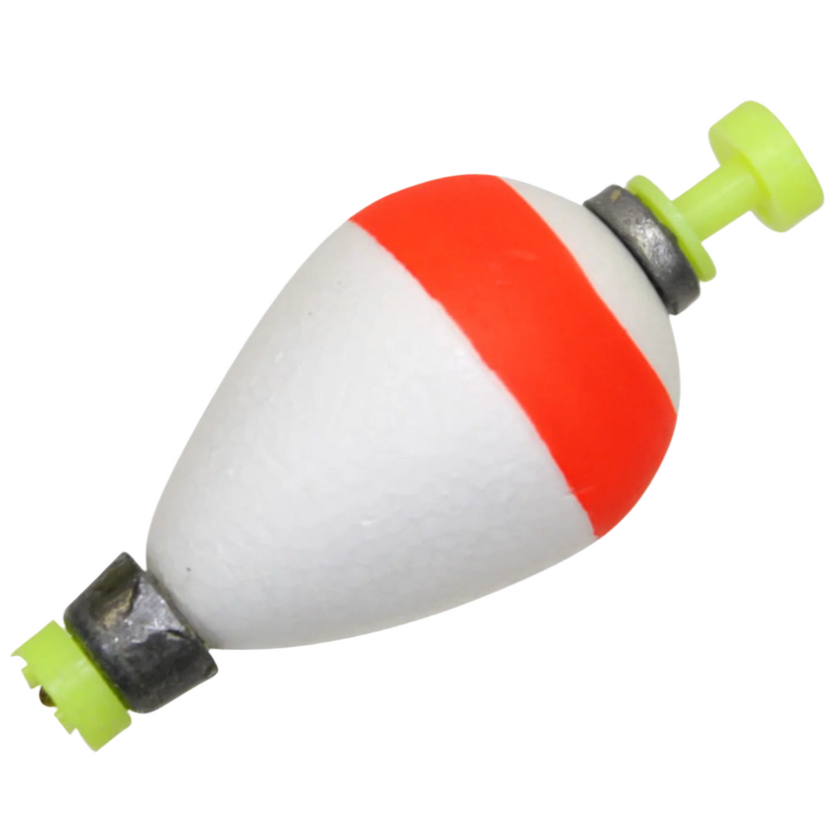 Fishing float with red and white stripes on a white background