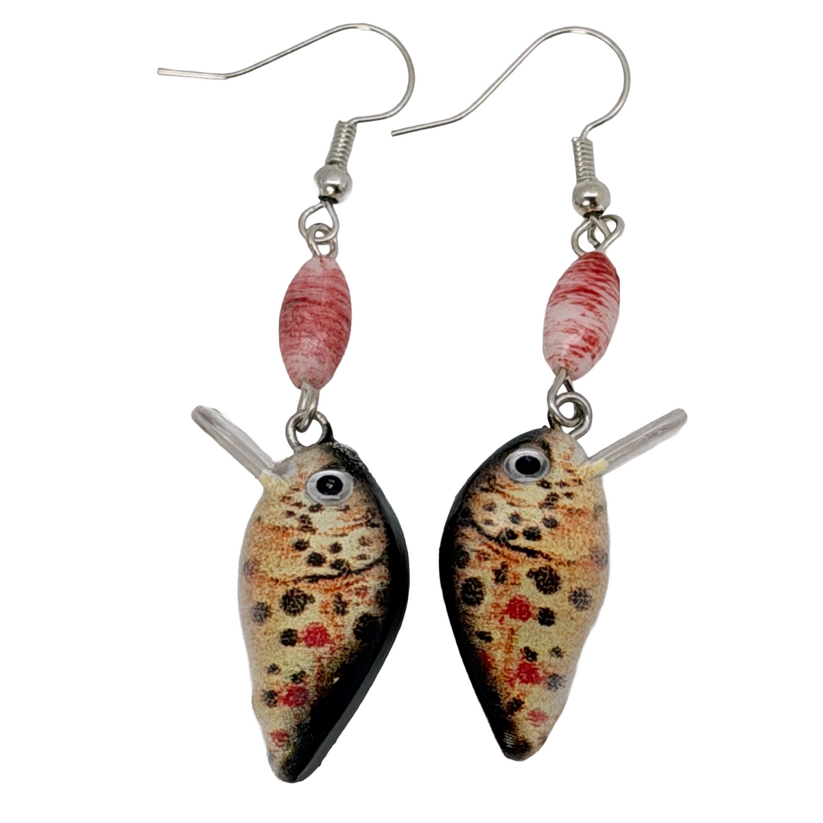 Fishing Lure Dangle Earrings Brown Trout