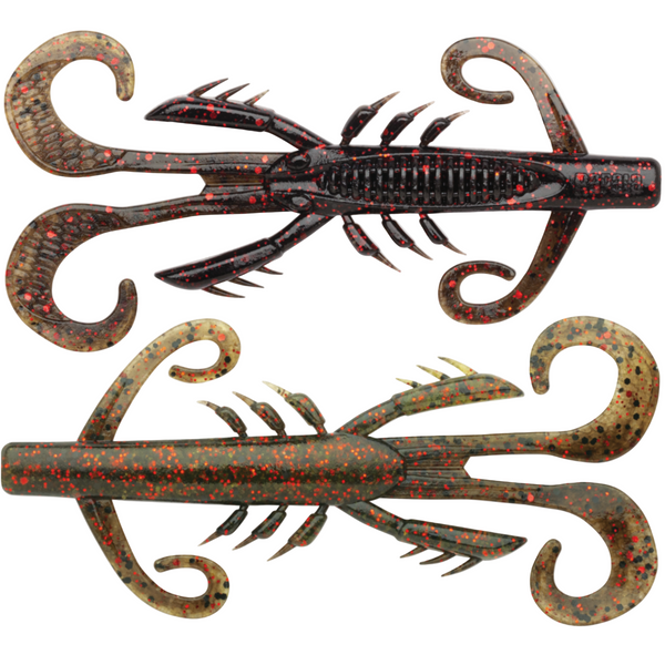 Two views of a crawfish-shaped fishing lure on a white background