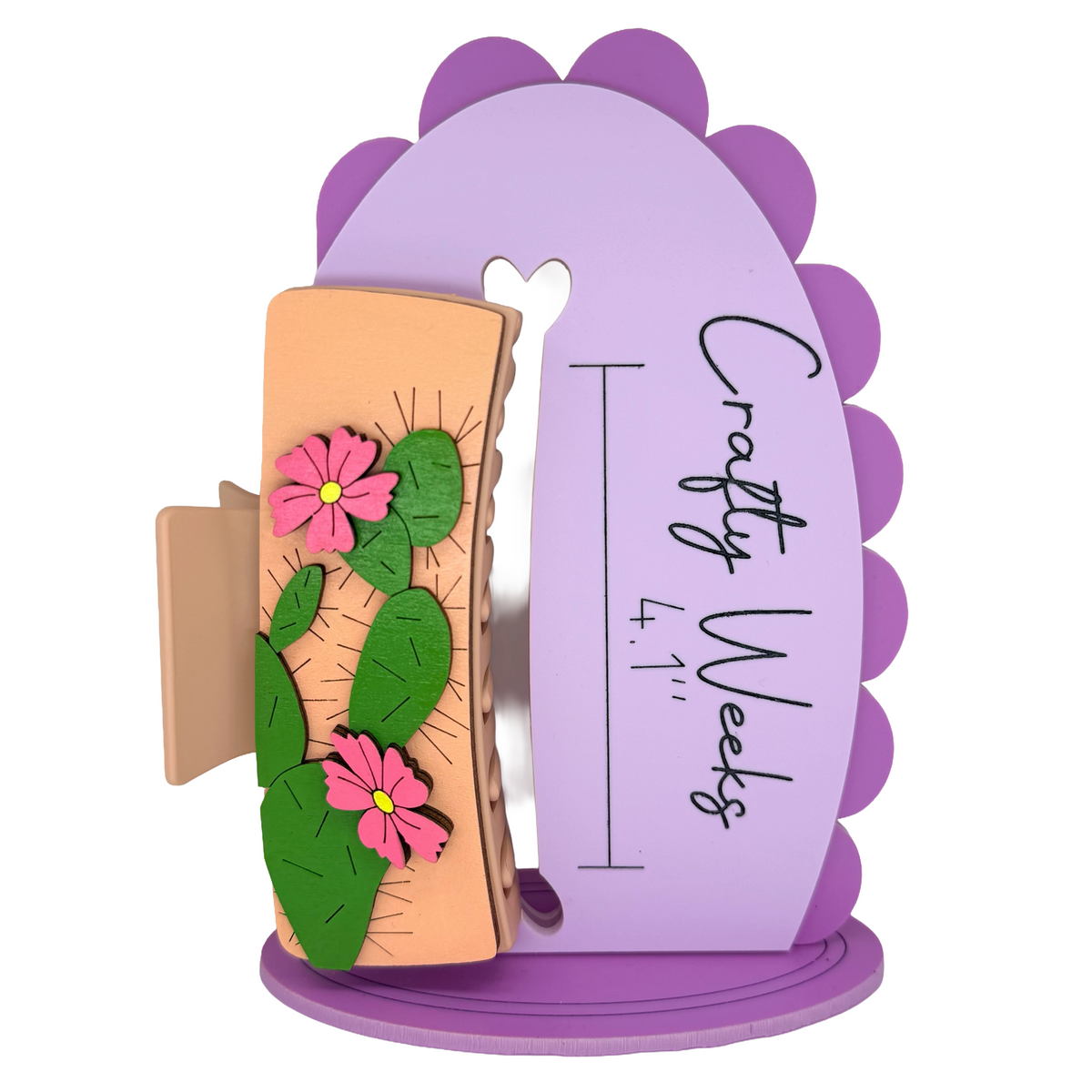 Pink Cactus 4” Handpainted Hair Clip