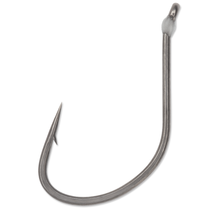 A single VMC RedLine Series fishing hook with a turned up eye and inline hook design.
