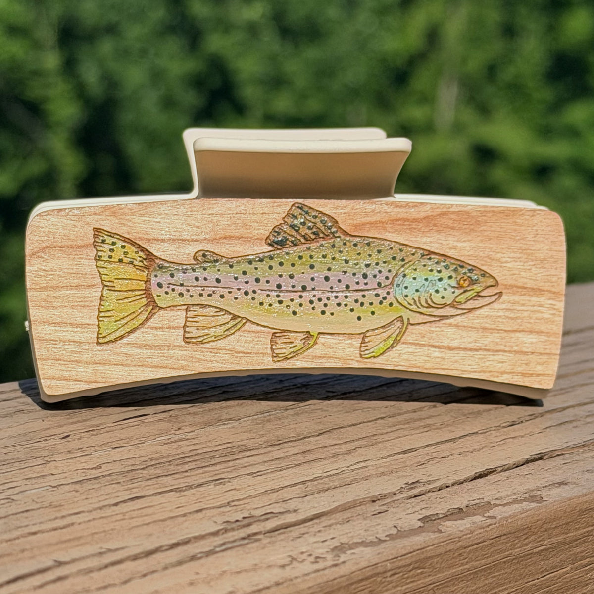 Brown Trout Special Handpainted Hair Clip