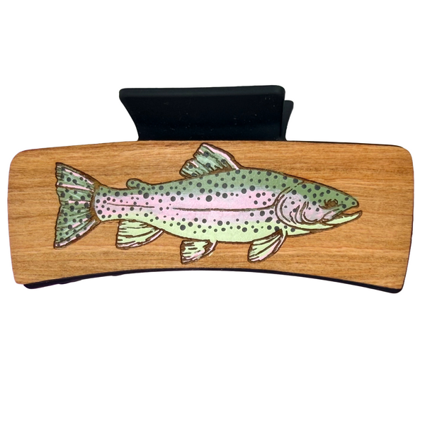 Rainbow Trout Hairclips 4" Medium Wood Black Clip