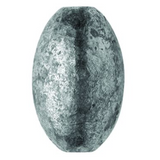 A gray metal egg sinker for fishing.