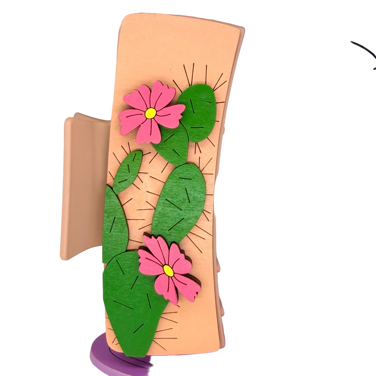 Pink Cactus 4” Handpainted Hair Clip