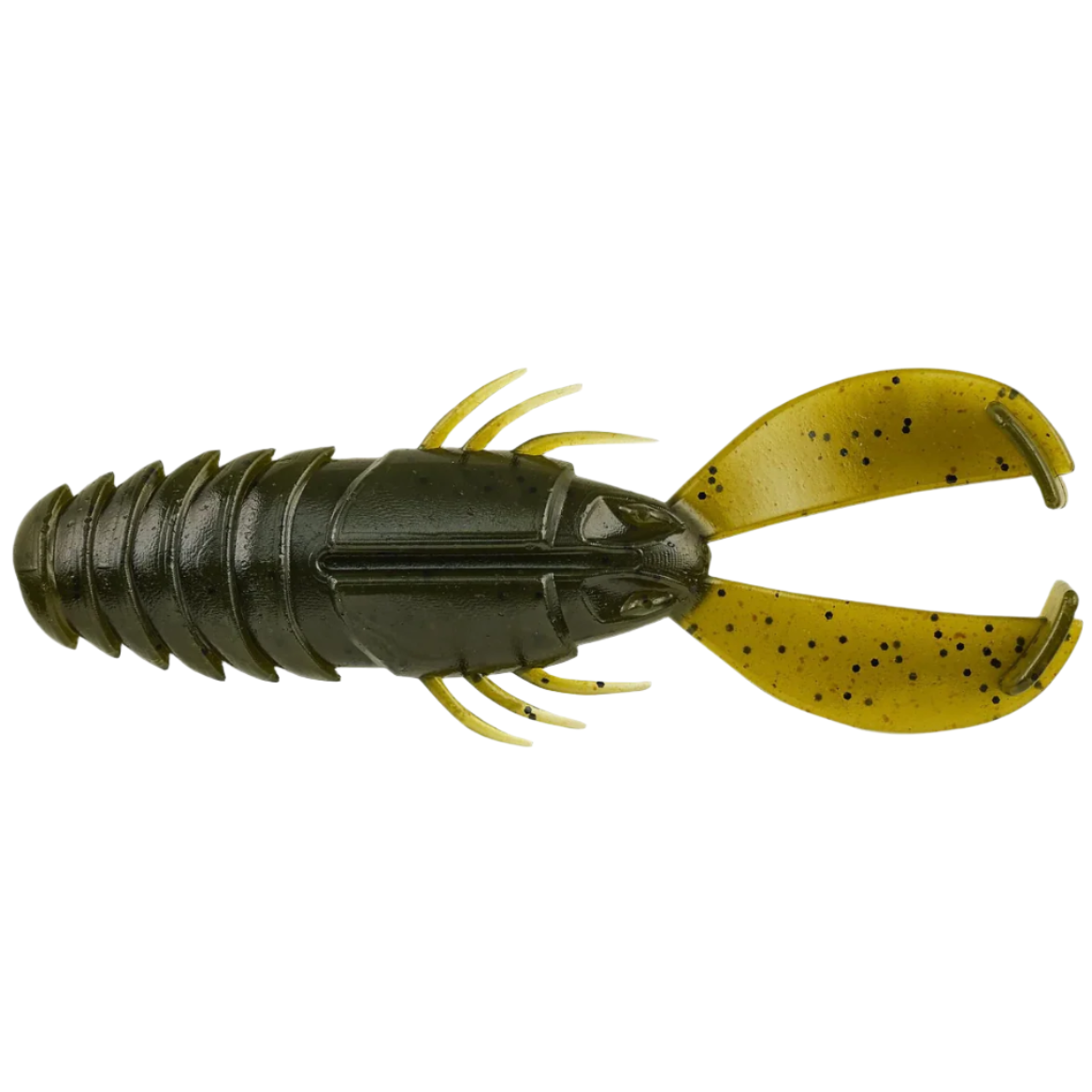 Fishing lure with black and yellow colors on a white background