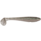Fishing lure with a ribbed body and pointed tip on a white background