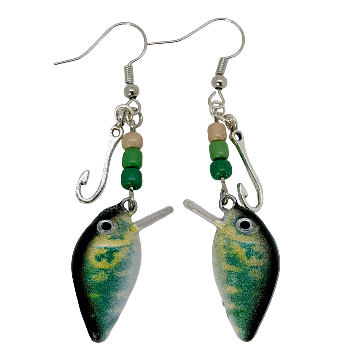 Fishing Lure Dangle Earrings Green Bass