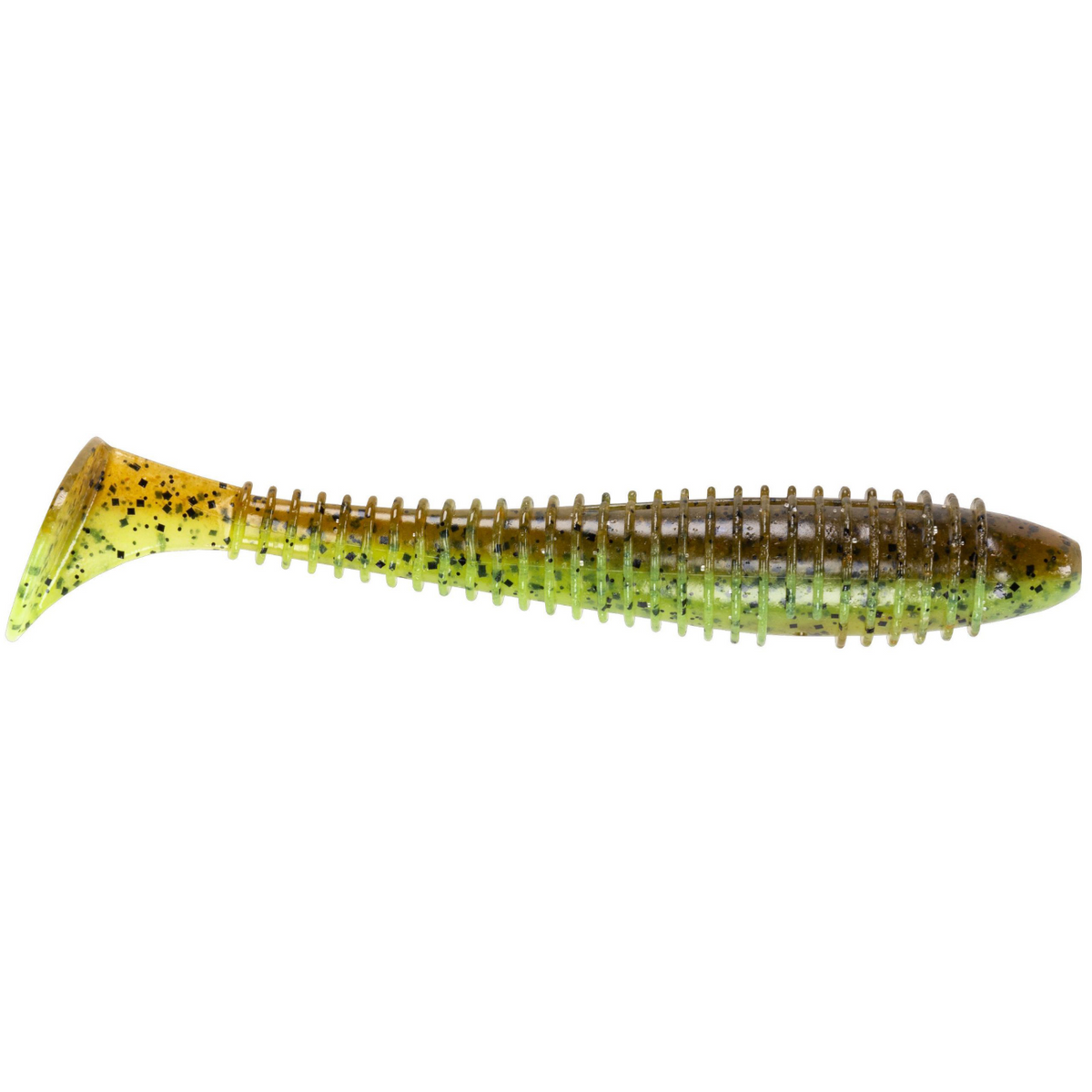 Fishing lure with a gradient color pattern on a white background