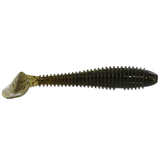 Fishing lure with a black and brown body and white head on a white background