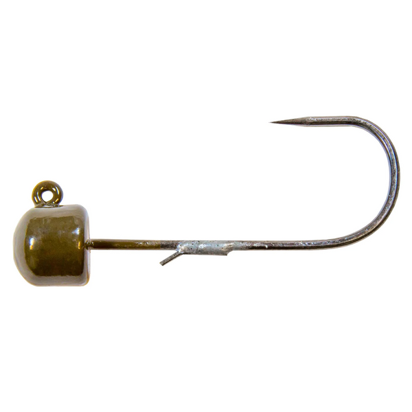 A mushroom-shaped jighead with a medium wire, forged 3/0 black nickel hook, and a small ring for attaching a fishing line.