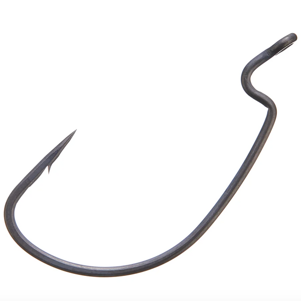 A single black fishing hook with an extra wide gap and an angled-up Super Needle Point.