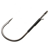 A single black Gamakatsu Heavy Cover Worm fishing hook with a wire keeper.