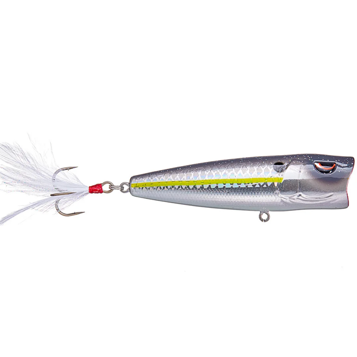 Fishing lure with a white skirt on a white background