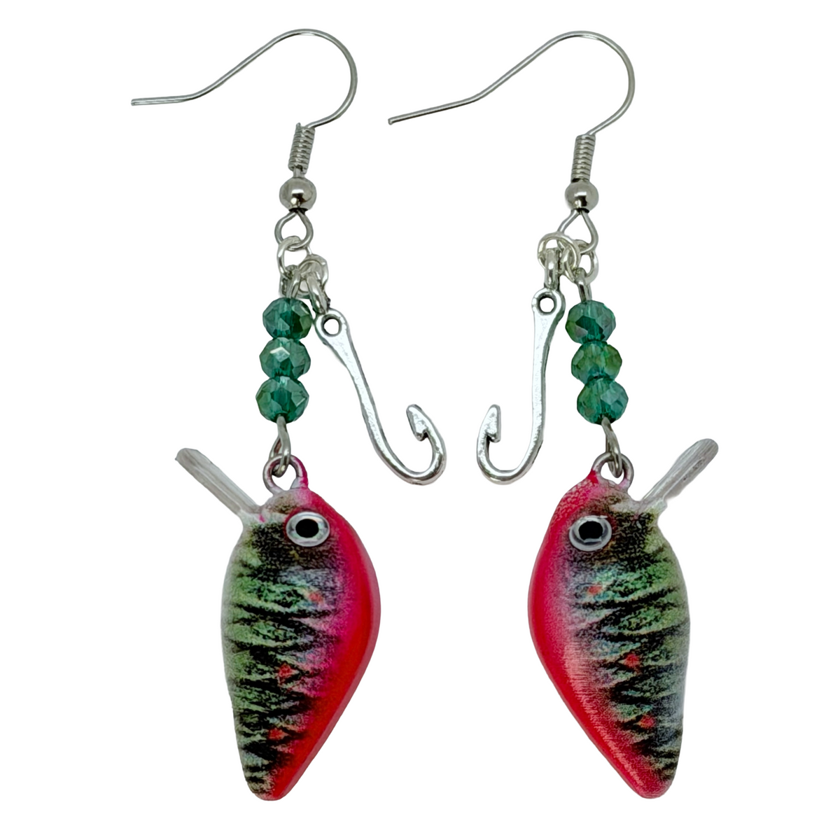 Fishing Lure Dangle Earrings Hot Pink Green